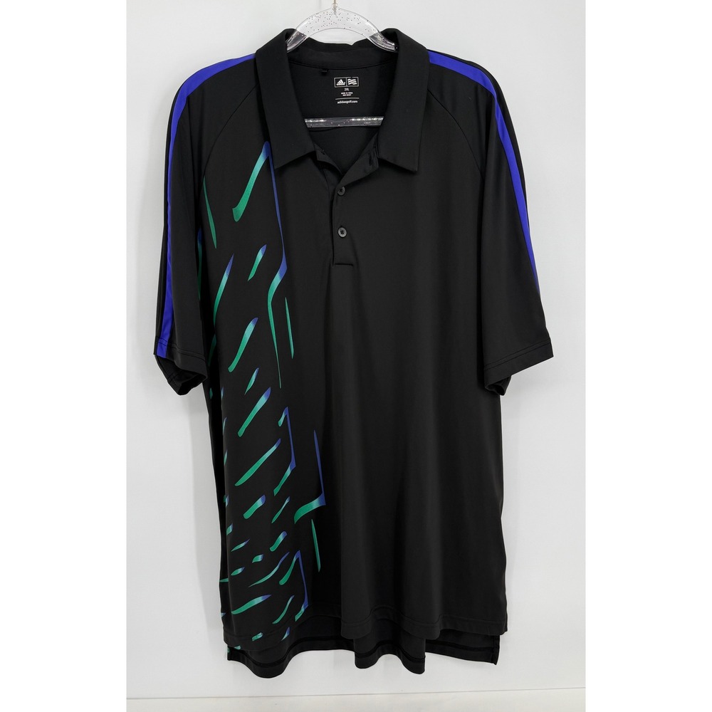 Adidas Golf Mens Sz 2XL Black Teal Purple Graphic Print Performance Polo Shirt